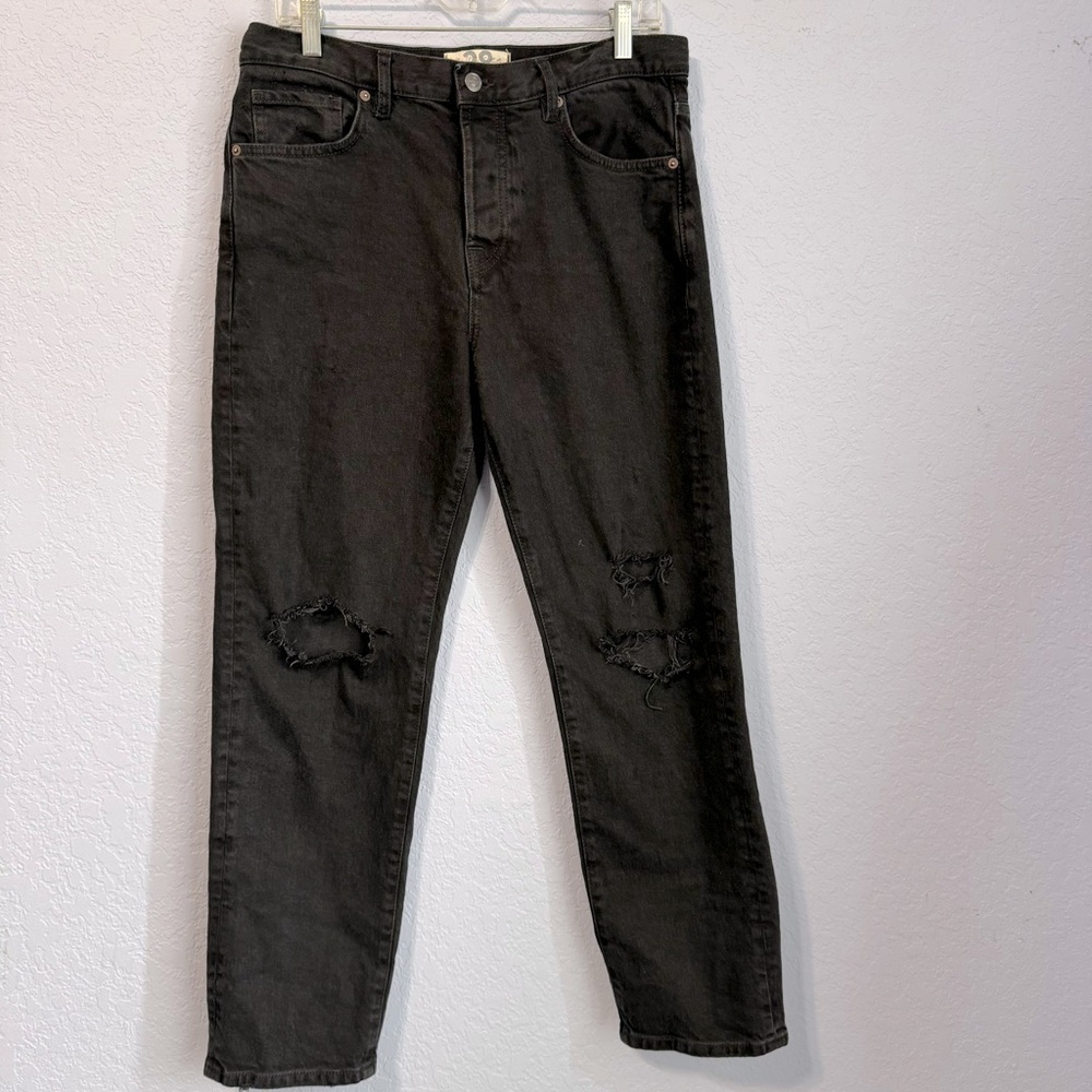 We The Free-Free People Black Bren Boyfriend High Rise Distressed Jeans
